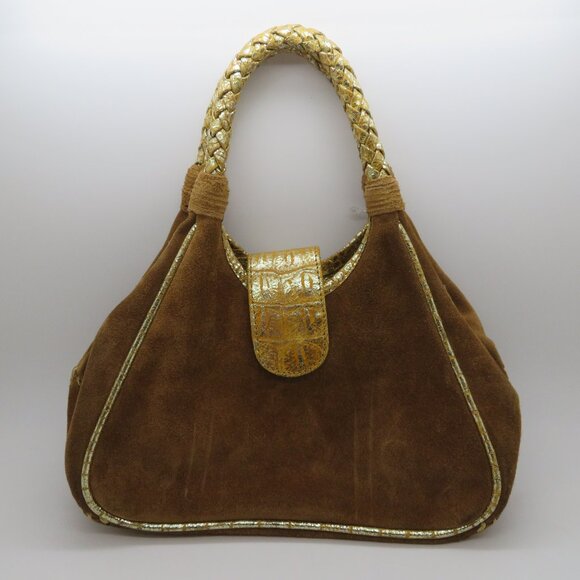 Women Handheld Brown Suede Leather Purse Fatto a Mano by Carlos Falchi Small Bag - Picture 1 of 16